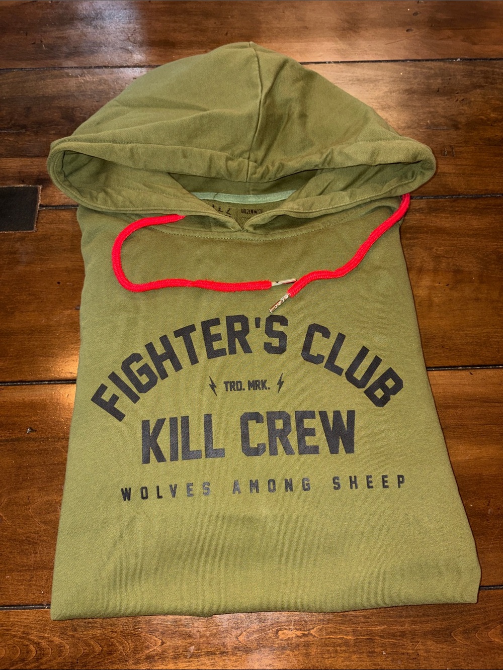 Kill Crew Olive Green Hoodie with Red Drawstring and Black Print